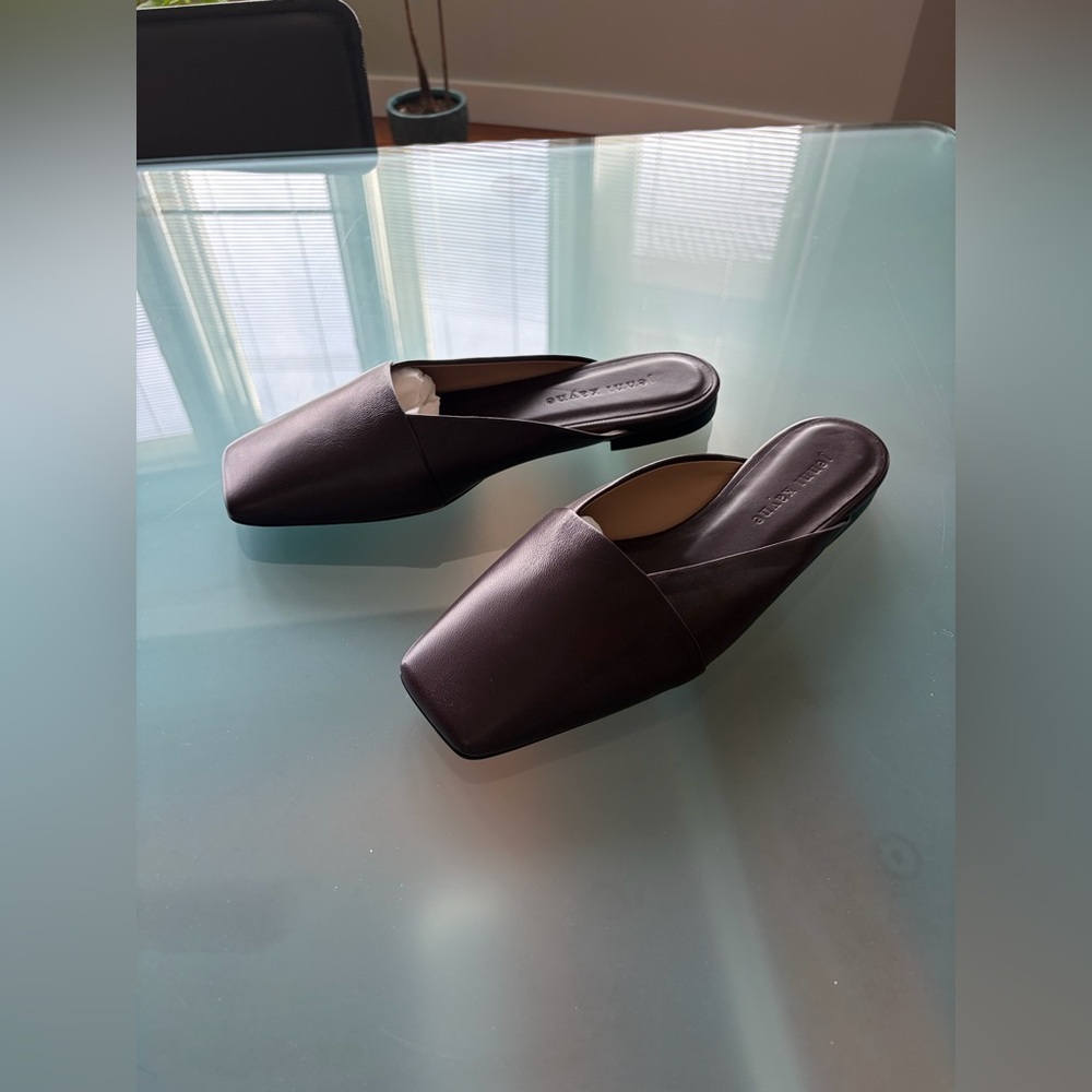 NWOB $545 Jenni Kayne Mia Mule Leather Square Toe Flat Shoe Bordeaux Sz 39